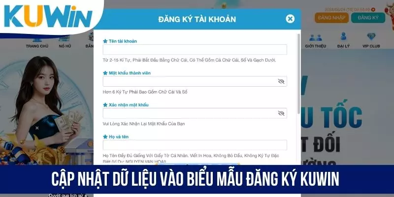 Cập nhật dữ liệu vào biểu mẫu đăng ký KUWIN